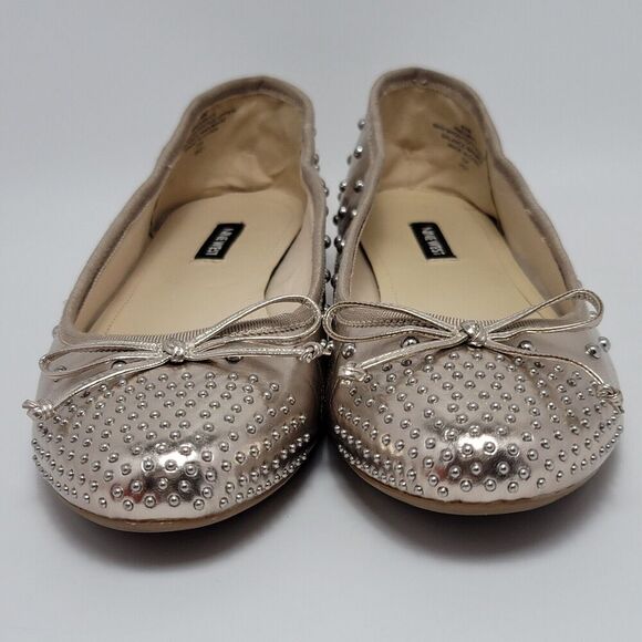 Nine West Women's Metallic Curvy 3 Bow Tie Studded Ballet FlatsSize 9.5 M - Picture 3 of 13